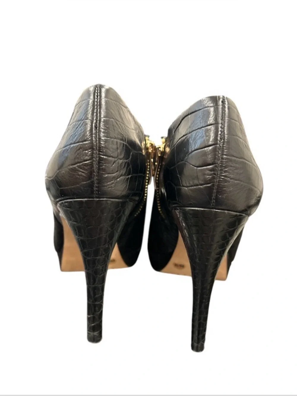 Vince Camuto Elvin Black Suede Croc-Embossed Platform Booties NWOT - Size 8B